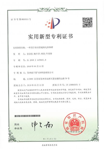 China Suzhou Since Gas Technology Co., Ltd Zertifizierungen